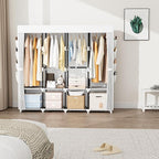 Portable Closet for Hanging Clothes, 67 Inch Wide Portable Wardrobe Closet with Cover, 4 Hanging Rod, Storage Shelves and Side Pockets, Large Free Standing Closet for Bedroom, White