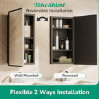 TokeShimi 26x30 Recessed or Surface Mounted Medicine Cabinet Mirror, Aluminum Framed Metal Mirror with Storage Adjustable, Brushed Nickel Bathroom Medicine Cabinet Mirrored Beveled Modern