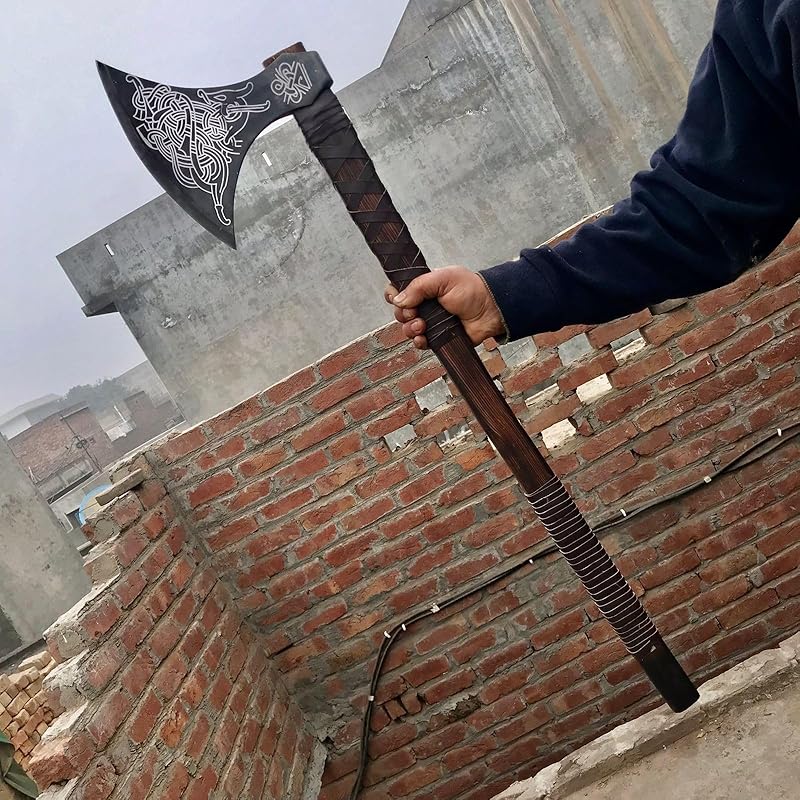 [MDM KING TOOLS] Handmade 38" Viking Axe Real Camping Axe Berserker Axe, Large Norse Axe,Scandinavian Double Headed axe Functional Viking Battle ax Norse Best Gift For Your Love