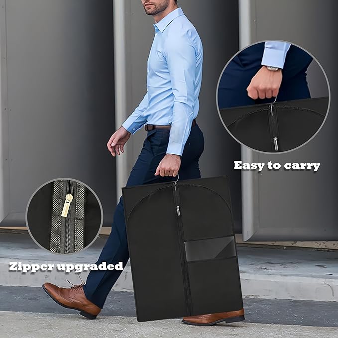 Dress Bags for Gowns Long, 65'' Garment Bags for Hanging Clothes, Suit Bag Cover for Storage and Travel (Black)