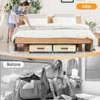 SpaceHacks Under Bed Storage with Wheels 2Pack Underbed Storage with Clear Window&Label Under Bed Drawers Large Capacity Rolling Under Bed Storage for Clothes,Shoes, Blankets (Beige)