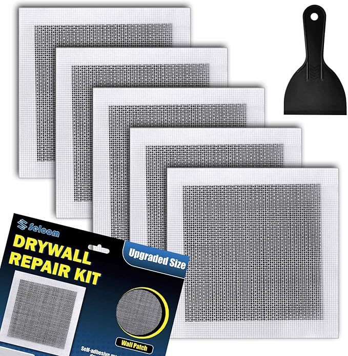 Seloom Drywall Repair Kit Upgraded Size, 10 x 10 Inch Drywall Patch Kit Large Hole, Self Adhesive Fiberglass Wall Patch Quick Repair for Damaged Drywall Ceiling