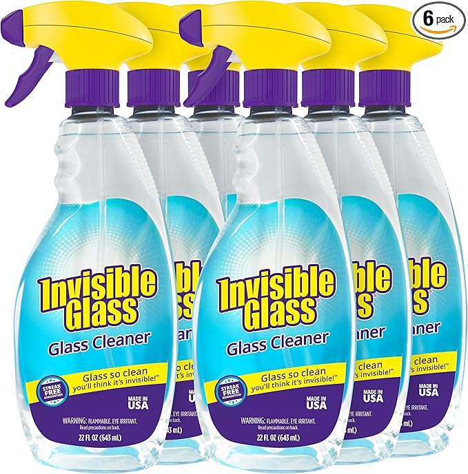 Invisible Glass 92160-6PK Premium Glass and Window Cleaner Spray – Cleans Glass, Windows, Mirrors, Shower Doors, and More – Streak-Free, Ammonia-Free, Tint-Safe – 22 fl oz (Pack of 6)