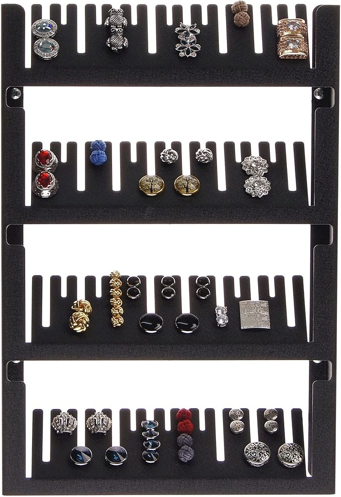 Angelynn's Wall Mounted Large Statement Finger Ring Holder Display, Cufflink/Cuff Link Storage, Hanging Closet Body Jewelry Organizer Men and Women, Jaymes Black 9" x13 1/4"