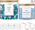 2 Pack Laundry Room Organization Glass Jars- Laundry Pods Container With Airtight Bamboo Lid- Dishwasher Pods Container. Laundry Jars For Detergent Powder, Dryer Balls,Scent Boosters(0.5+0.8Gallon)