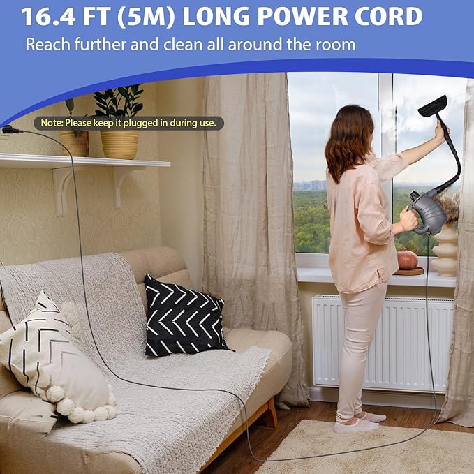 Handheld Steam Cleaner, Portable Steamer for Cleaning, with Steam Lock Button for Hands-free Steaming, 12 in 1 Set Pressurized Hand Held Car Steamer for Furniture, Upholstery, Tile Grout, Home Use