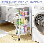 TOOLF 3-Tier Metal Rolling Cart, Mesh Wire Easy Assemble Utility Cart, Storage Trolley on Wheels with 3 Hooks, MetalStorage Shelving Units for Kitchen Bathroom Laundry Room