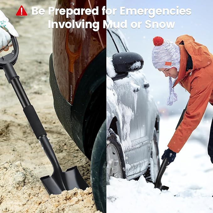 Garden Shovels for Digging, Small Flat Spade Beach Shovel with D-Handle 31 inch, Metal Square Folding Hand Sand Survival Camping Adult Kids Shovel