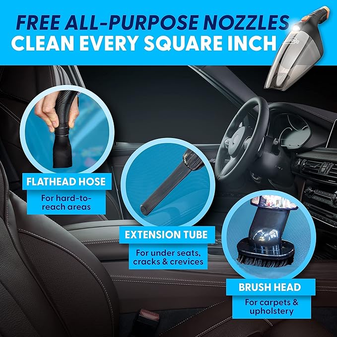 ThisWorx Car Vacuum Cleaner 2.0, Portable Handheld Mini Vacuums Cleaner W/ 16ft Cord, LED Light, Bag, & Attachments- Small Vac for RV, Boats, Travel, Car Accessories, Lightweight
