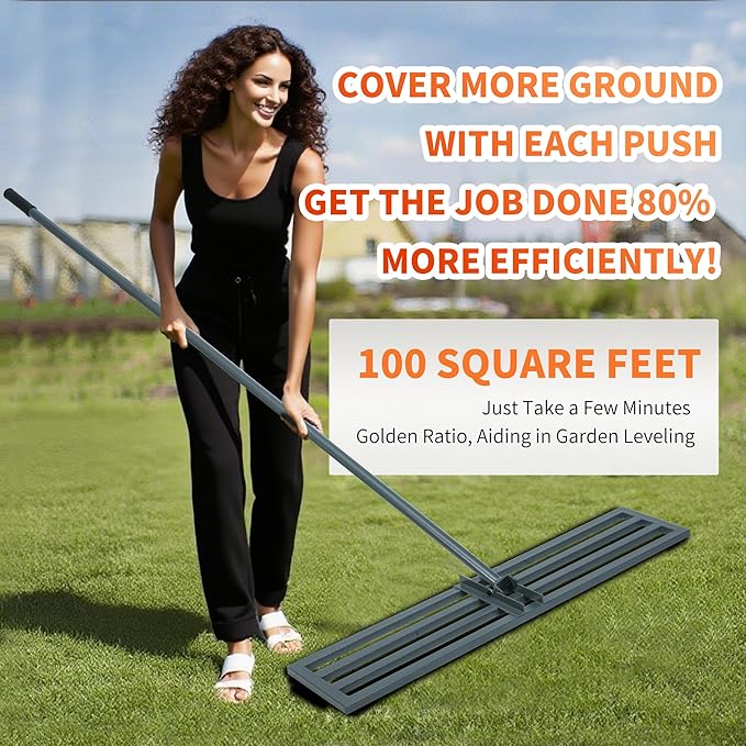 Lawn Leveling Rake,45"x10" Heavy-Duty Steel Lawn Leveler with 84" Anti-Slip Handle, Yard Leveling Rake Perfect for Garden, Backyard, Golf Course, Farm & Landscaping