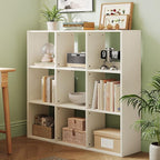 LINSY HOME Cube Storage Shelf, 3 Shelf Display Bookshelf with Storage, Open Freestanding 9 Cube Bookcase Small, White Wooden Bookshelf for Home Office, Bedroom, White Oak