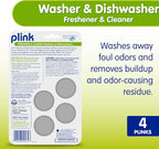 Plink Washer and Dishwasher Freshener and Cleaner, Prevents Residue, Removes Odors in Kitchen and Laundry Room Appliances, Septic-Friendly, Fresh Lemon Scent, 2 Packs of 4, 8 Tablets Total