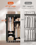 CASAMAYA Portable Closet, 51.2 Inch Large Capacity Wardrobe Closet with Cover, Clothes Storage Organizer with Shelves and 3 Hanging Rods, Easy to Assembly, Black PCT203B01
