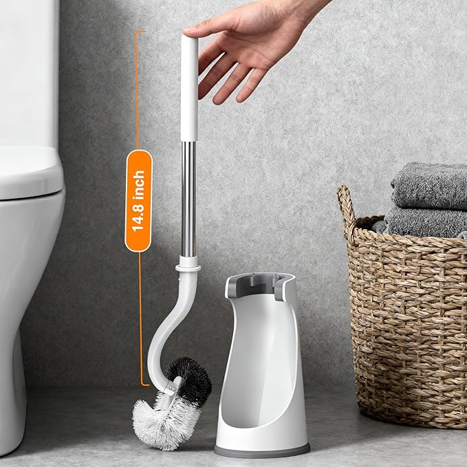 Lefree Toilet Brush and Holder Set, Bathroom Cleaner Brush Set, Curved Design, Non-Slip Handle Toilet Bowl Brush with Curved Bristle for Dead Corner Clean, RV Bathroom Accessories Toilet Scrubber