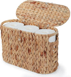YANGQIHOME Toilet Paper Storage, Water Hyacinth Toilet Paper Storage with Lid, Papers Container for up to 6 Mega Rolls, Bathroom Basket Organizer