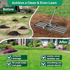 Lawn Leveling Rake Heavy Duty with 30"x10" Ground Plate, Steel Yard Lawn Rake Tool for Soil - Adjustable Effort Saving Handle, Metal Landscape Lawn Leveler for Garden, Topdressing & Seeding