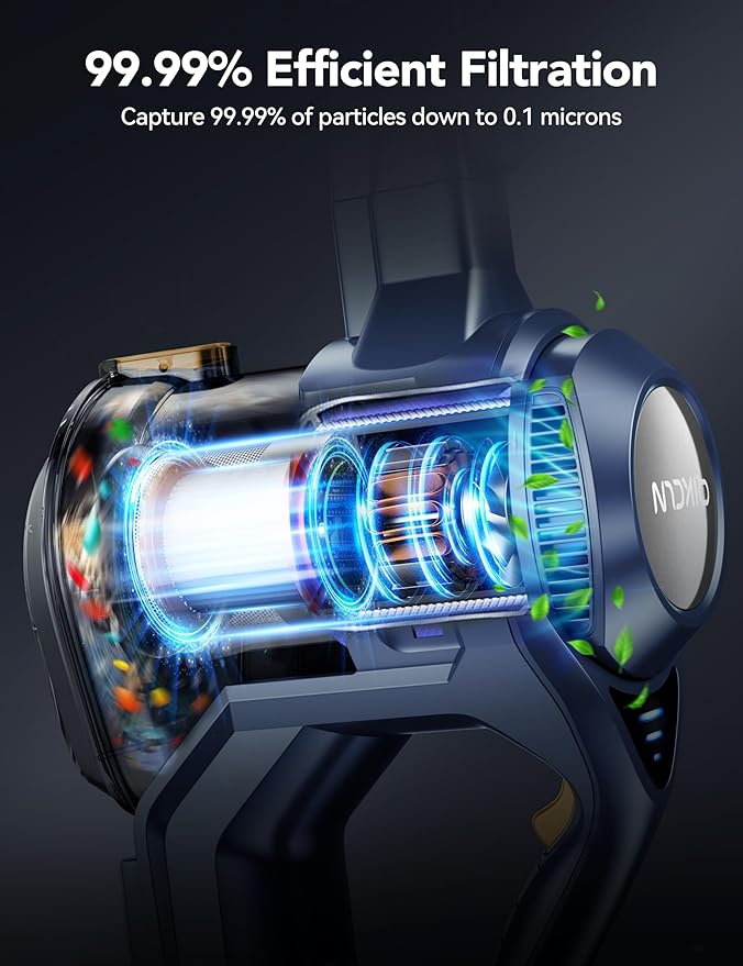 Cordless Vacuum Cleaner, Rapid Clean 23 Kpa Powerful Suction, 1.3 L Large Capacity, 2 Modes & 30Mins Runtime, Rechargeable Stick Vacuum for Pet Hair Hardwood Carpet - Blue