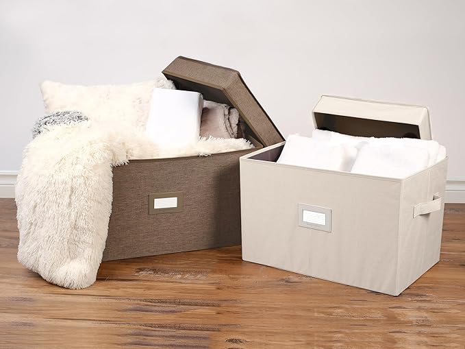 Covermates Keepsakes - Storage Box - Heavy Duty Polyester - Reinforced Handles - ID Window - Indoor Storage - Closet Storage, Brown Heather