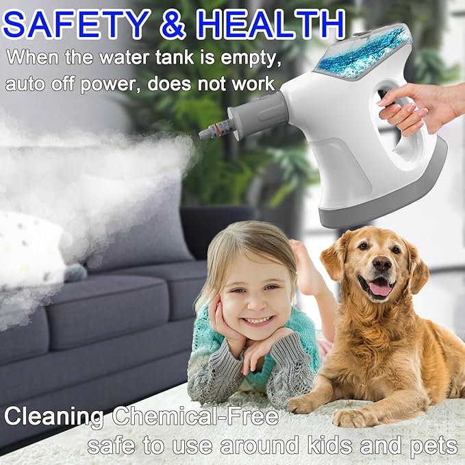 Handheld Steam Cleaner for Home, 10S Immediate Heat Hand Held Steam Cleaner, with Visualized Large Water Tank & 9 PCS Accessories & Safety Lock, for Kitchen,Couch,Floor,Window,Car (WHITE+GRAY)