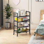 Four-Tier Metal Rolling Rack, Removable Metal Sheets, Grid Baskets with Wheels, Kitchen Storage Cart, Shelf for Pantry, Bathroom, Kitchen, Office, Garage, Black (Large)