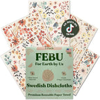 FEBU Swedish Dishcloths for Kitchen | 5 Pack Watercolor Reusable Paper Towels Washable | Swedish Dish Towels | Non-Scratch Cellulose Sponge Cloths | No Odor, Biodegradable Cleaning Cloths