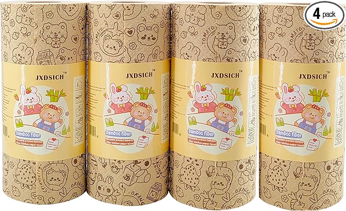 Durable Bamboo Kitchen Paper Towels,Unbleached Bamboo Fiber with Rayon,Dry and wet use, Thickened 4 paper Towel Rolls each carton,Hand washable only,Not machine washable