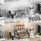 Coffee Syrup Rack Organizer, Spice Racks, Syrup Bottle Holder Stand for Coffee Bar, 3-Tier 12 Bottles Storage Shelves for Syrup, Wine, Dressing for Kitchen Countertop, Rustic Brown