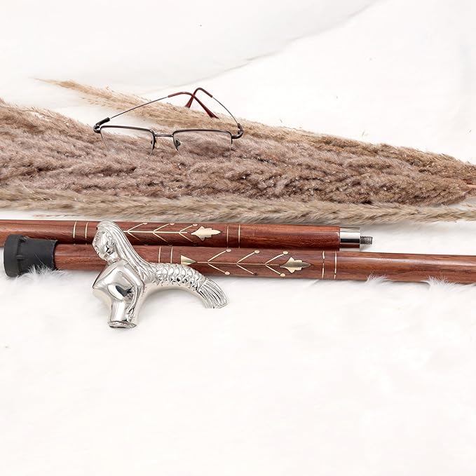 Deluxe Walking Sticks | Rosewood Crafted Cane with Solid Brass Chrome Decorative Bars | Nagina International