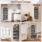 5 Tier Over The Door Organizer - Large Capacity Behind Door Hanging Shelves with 10 Mesh Pockets and Clear Windows, Closet Organizers and Storage for Bathroom, Bedroom, Nursery, Grey