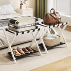 oakvivo Fully Assembled 2 Pack Luggage Rack with Fabric Storage Shelf, 26.77" Bamboo Folding Luggage Rack for Guest Room, Luggage Stand Holder, Thickened Suitcase Stand Holds up to 165 Lbs, White