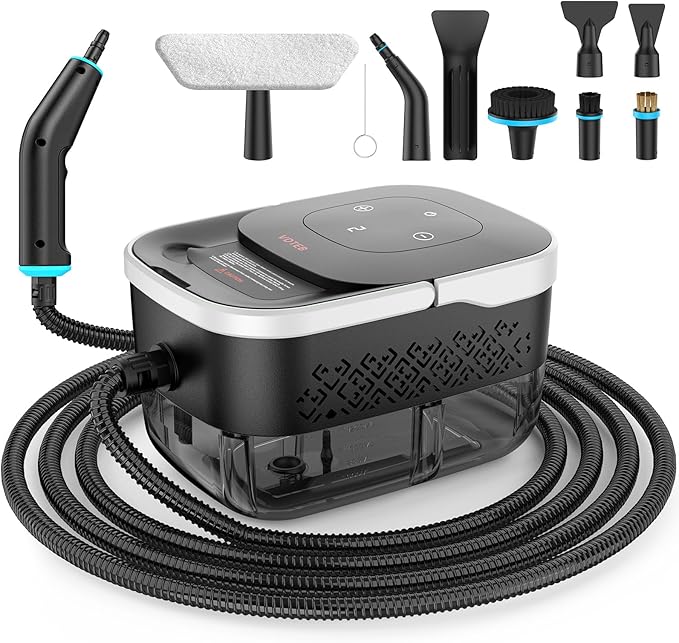 Steam Cleaner, 2500W Heavy Duty Pressurized Handheld Steamer with Built-in 1.32 qt Water Tank & 10 Accessories – for Kitchen, Bathroom, Car, Floors, Furniture, Tile & Windows (Black/White)