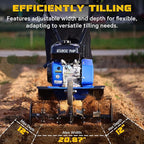 212CC 7HP Gas Tiller, 22" Adjustable Width, 4-Cycle Engine Cultivator with Instant Reverse, Heavy-Duty Steel Tines for Hard Soil, New Ground Breaking, Weed & Deep Cultivation (Blue)