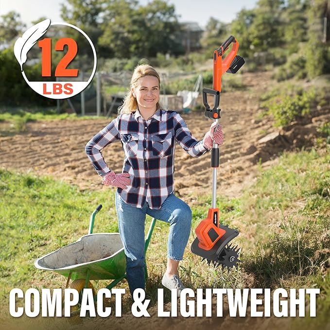 MAXLANDER 20V Cordless Tiller Cultivator, 9-Inch Electric Garden Tiller with 48 Steel Tines, 360RPM Battery Powered Rototiller for Gardening, 4.0Ah Battery and Charger Included