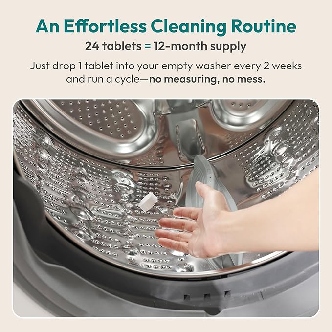 FEBU Washing Machine Cleaner Tablets Made in USA | Washer Machine Cleaner Tablets & Deodorizer | Removes Gunk & Grime | 7 Natural, Biodegradable, Plant-Based Ingredients | 24 Tablets - 12 Month Supply