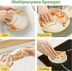 JOYMOOP Cartoon Kitchen Sponge, Cellulose Sponges for Cleaning, 4 Pack Non-Scratch Sponges for Dishes, Reusable Sponge for Household Cleaning - Kitten Pattern