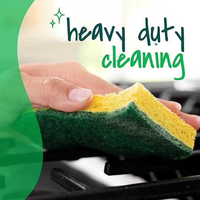 Scotch-Brite Heavy Duty Scrub Sponge, 9 Kitchen Sponges for Tough Messes, Lasts 3X Longer, Best for Cast Iron Skillets & Outdoor Grills, Flexible, Durable & Strong (Pack of 5)