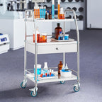 VEVOR Service Cart, 3 Layers Stainless Steel Utility Rolling Cart with Drawer, Lockable Wheels, Ideal for Laboratory, Hospital, Dental Use