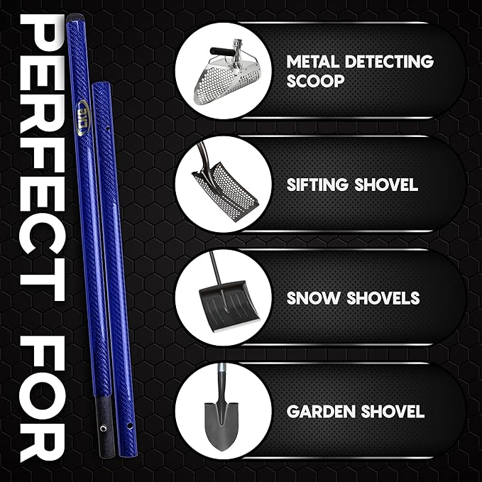CKG Metal Detector Shovel Travel Carbon Handle for Scoop Shovel, Universal Lightweight Pole for Beach Metal Detecting Digging Tools Treasure Hunting 3k Carbon Fiber Long Tube Rod – Blue/Travel Size