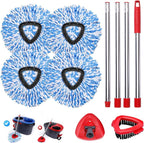 Mop Heads Replacements Complete Combo Set for O-Ceda,4 Pcs Machine Washable Microfiber Spin Mop Refills Replace Heads,1Scrub Brushs,1Base,1 Set Handle,Spin Replacements for Tub and Tile Cleaning