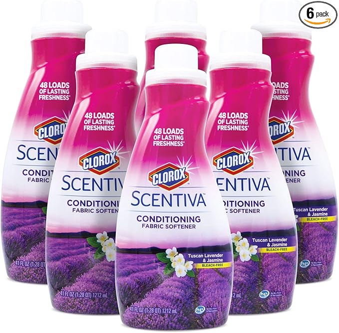 Clorox Scentiva Liquid Fabric Softener Fabric Conditioner Beautiful Tuscan Lavender & Jasmine Scent Fabric Softener with Great Smell 41 Fluid Ounce Bottle (Pack of 6)