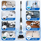 Electric Spin Scrubber, Cordless Bath Tub Power Scrubber with 8 Replaceable Drill Brush Heads, Shower Cleaning Brush with Adjustable Handle for Bathroom, Tile Floor & Car, White, (ANS-8050)