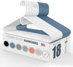 Neaties Heavy Duty Clothes Hangers 18 Pack – Made in The USA – 8lb Capacity Plastic Hangers for Adult Clothing – Durable for Pants, Coats, Jackets, or Jeans – White & Blue