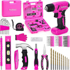 8V Pink Cordless Drill Set, 64 Pcs Pink Power Drill Tool Kit for Women, 3/8"Keyless Chuck Electric Screwdriver Driver Kit for Home DIY and Repair, USB Charger and Storage Box Included