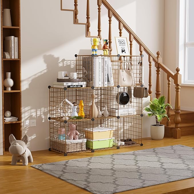 C&AHOME Wire Cube Storage, 8 - Cube Organizer Metal C Grids, Modular Shelves Units, Closet Organizer, Ideal for Home, Office, Living Room, 24.8" L x 12.4" W x 48.4" H, Brown UWCS3008R