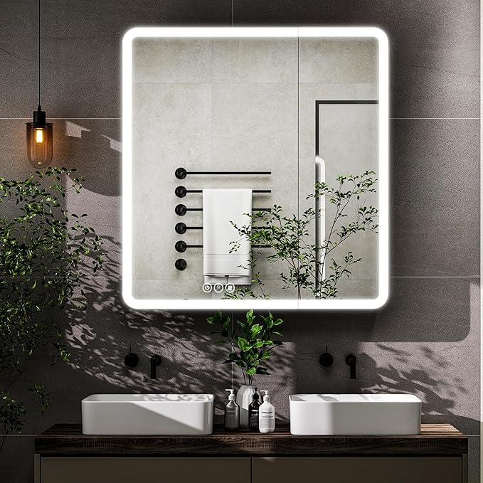 LED Bathroom Medicine Cabinet with Mirror, 30 Inch x 32 Inch Bathroom Mirror Cabinet with Door & Adjustable Shelves, Surface Mount or Recess Installation