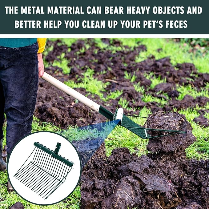 Tandefio 2 Pack Pitchfork Replacement Head Metal Horse Manure Rake Gardening Pitch Fork with Angled Tines for Horse Stall Poop Picking up(Green)