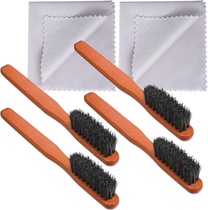 Lusofie Silver Polish Set 4pcs Horsehair Brush with 2pcs Silver Polishing Cloth Jewelry Cleaning Kit for Silverware, Plates and Jewelry Polishing, Detail Cleaning Tool