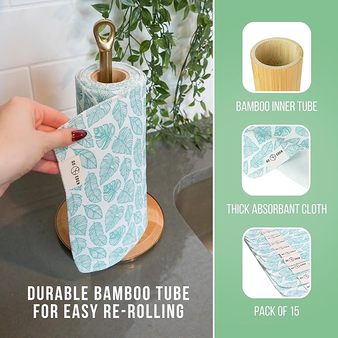 Reusable Paper Towels - Pack of Paperless & Washable Towels, 100% Cotton, Highly Absorbent, and Built to Last, Kitchen Dish Cloth Alternative (Pastels, 15 Pieces)