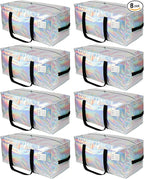 JCBZAMZ 8 Pack Heavy Duty Moving Bags 24-Gallon Extra Large Waterproof Foldable Clothing Storage Totes Bags with Zipper,Reinforced Handles,Packing Moving Boxes for Dorm & Seasonal Storage,Iridescent