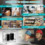 2 Shelf Rolling Cart with Wheels, 660lbs Capacity Collapsible Steel Rolling Utility Cart, Heavy-Duty Foldable Hand Truck, Metal Storage Carts with Handle for Groceries, Warehouse (36" Lx26 W)